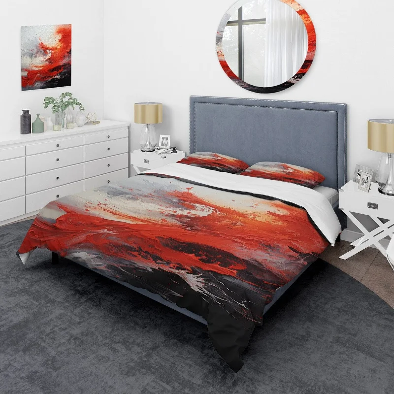 Designart "Red Chaos Unleashed II" Abstract Collages Bedding Cover Set - Traditional Bed Set with Shams