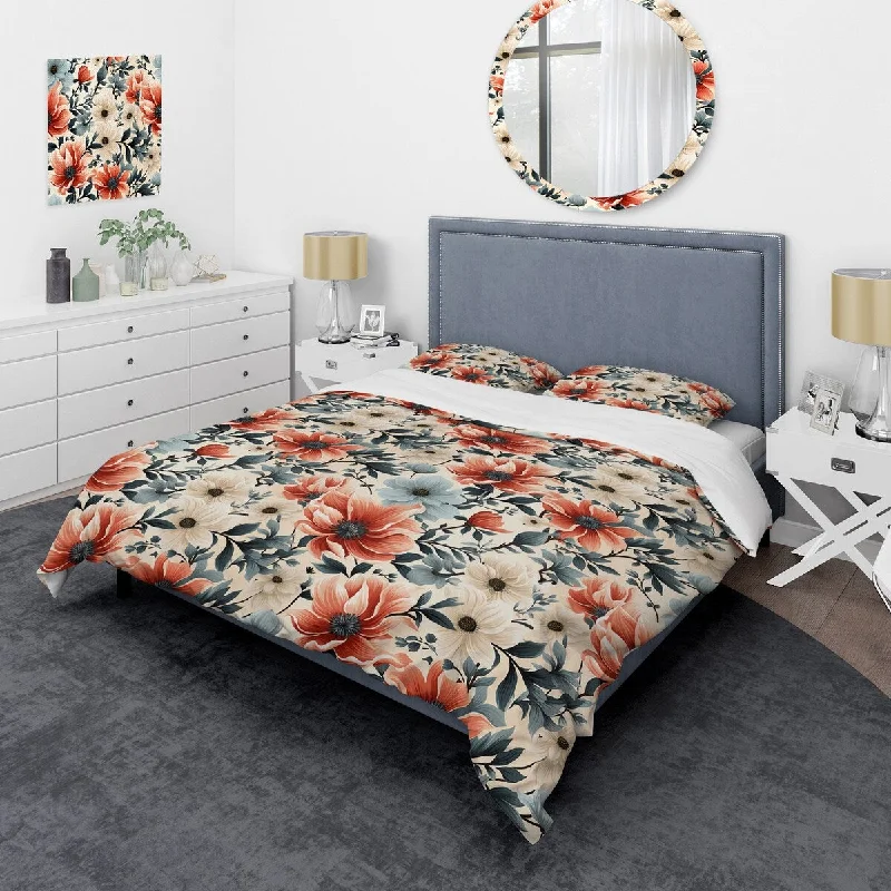 Designart "Retro Revival Floral Pattern" Cottage Bedding Cover Set With 2 Shams