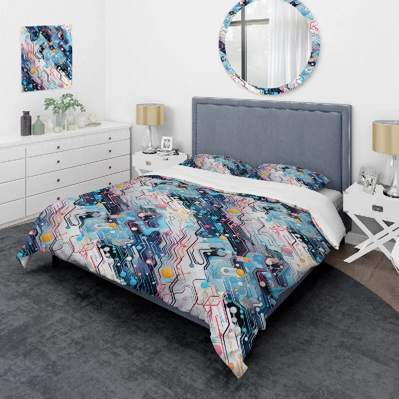 Designart "Techno Matrix Futuristic Dreams Edm Pattern I" Modern Bedding Set With Shams