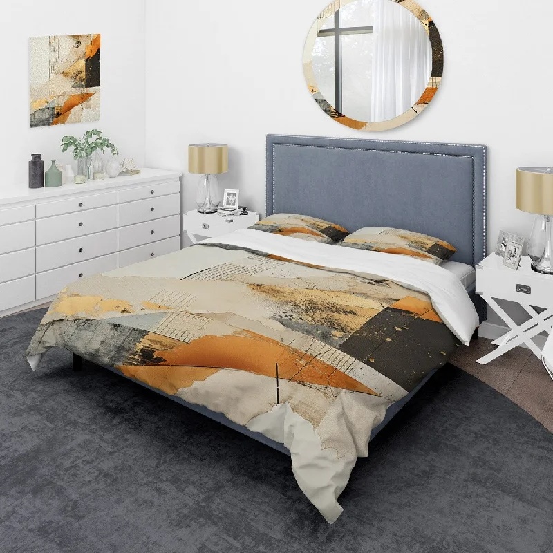 Designart "Yellow Radiant Sunset Dream 4" Abstract Collages Bedding Cover Set - Traditional Bed Set with Shams