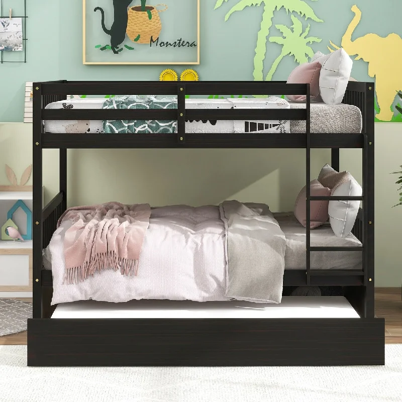 Espresso Full Over Full Bunk Beds with 2 Drawers Convertible to 2 Bed