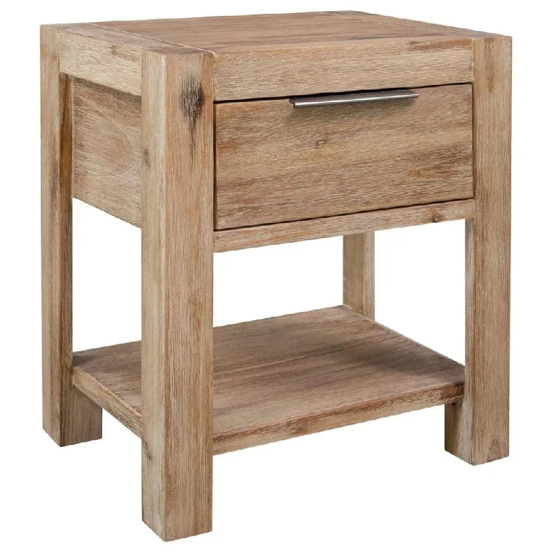 Farmhouse Style Nightstand Storage Shelves Nightstand with Drawer 15.7"x11.8"x18.9" Solid Acacia Wood Suitable for Bedroom