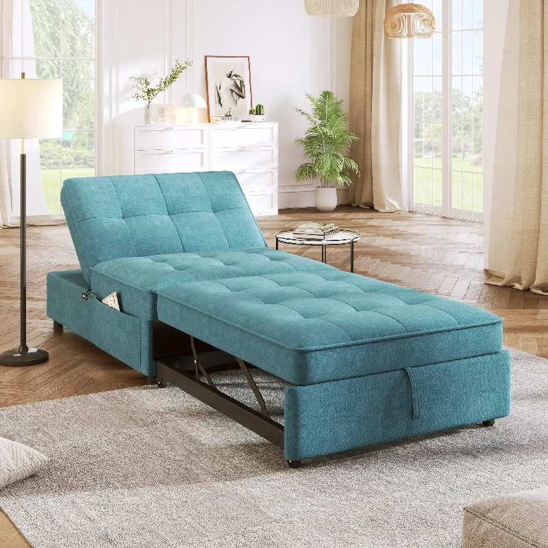 Folding Ottoman Sofa Bed with USB Port and Storage Pocket