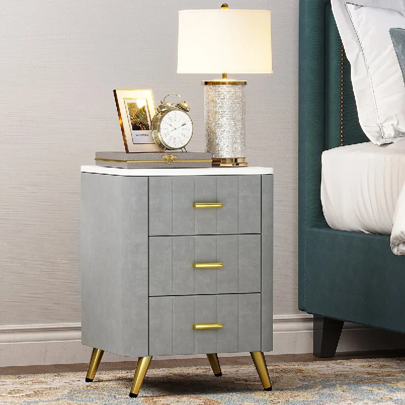 Holton 3 Drawers Nightstand Storage End Table Bedside Bed Grey