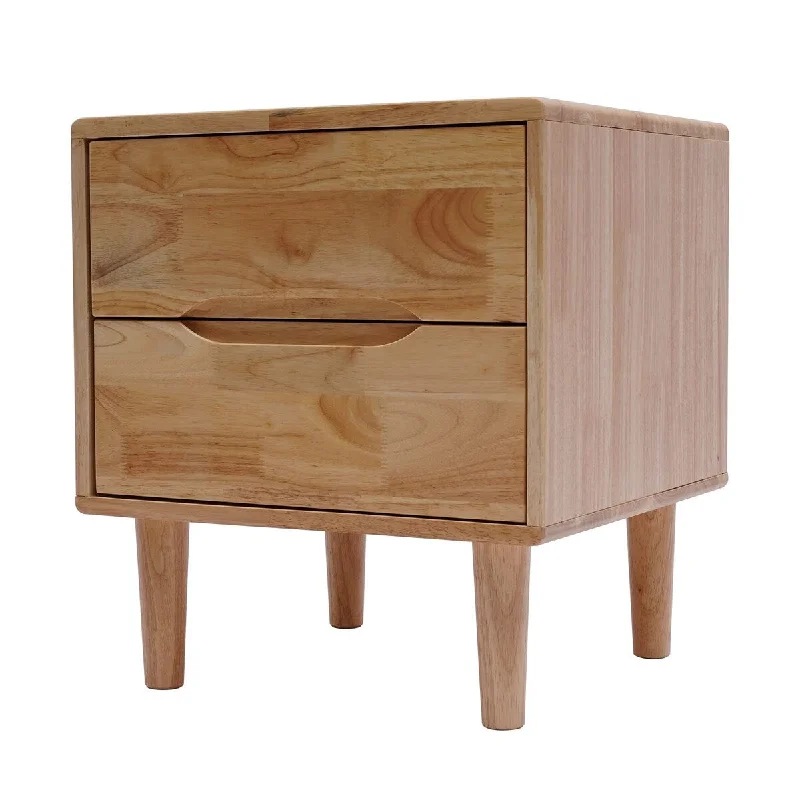 Mid Century Modern Grooved Handle Wood Nightstands Side Table Bedroom Storage Drawer and Shelf Bedside End Table