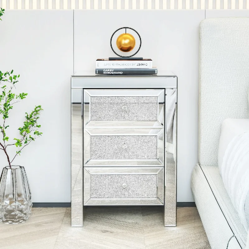 Mirrored Nightstand, Silver Bedside Tables, Mirrored End Table Side Table for Bedroom Living Room