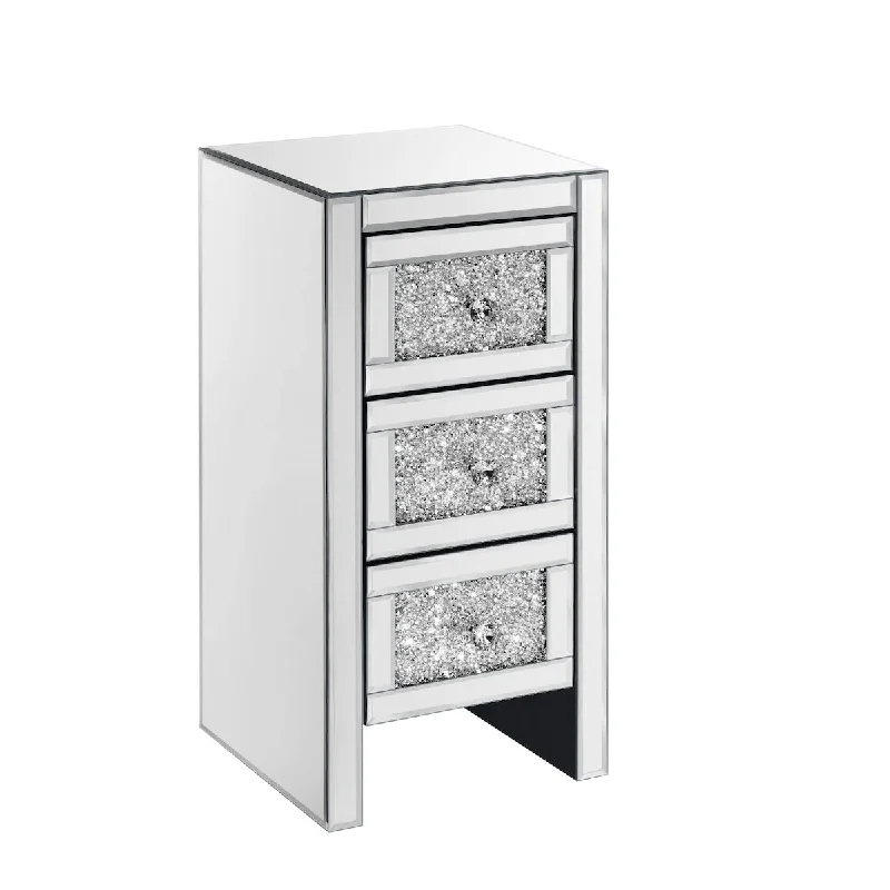 Mirrored Nightstand with 3 Drawers, Mirrored End Table Silver Accent Bedside Table, Nightstand for Bedroom, Living Room