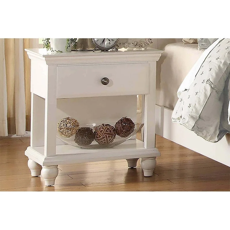 Modern Bedroom Nightstand White Color Wooden 1 Drawers And Shelf Bed Side Table Plywood