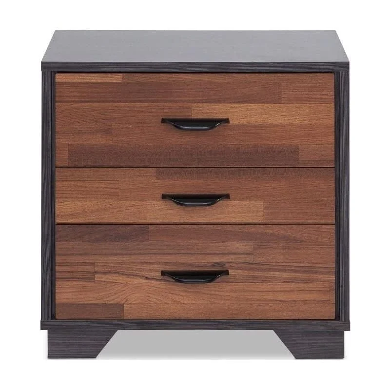 Mordern 3 Drawer Wooden Bedside Nightstand in Walnut