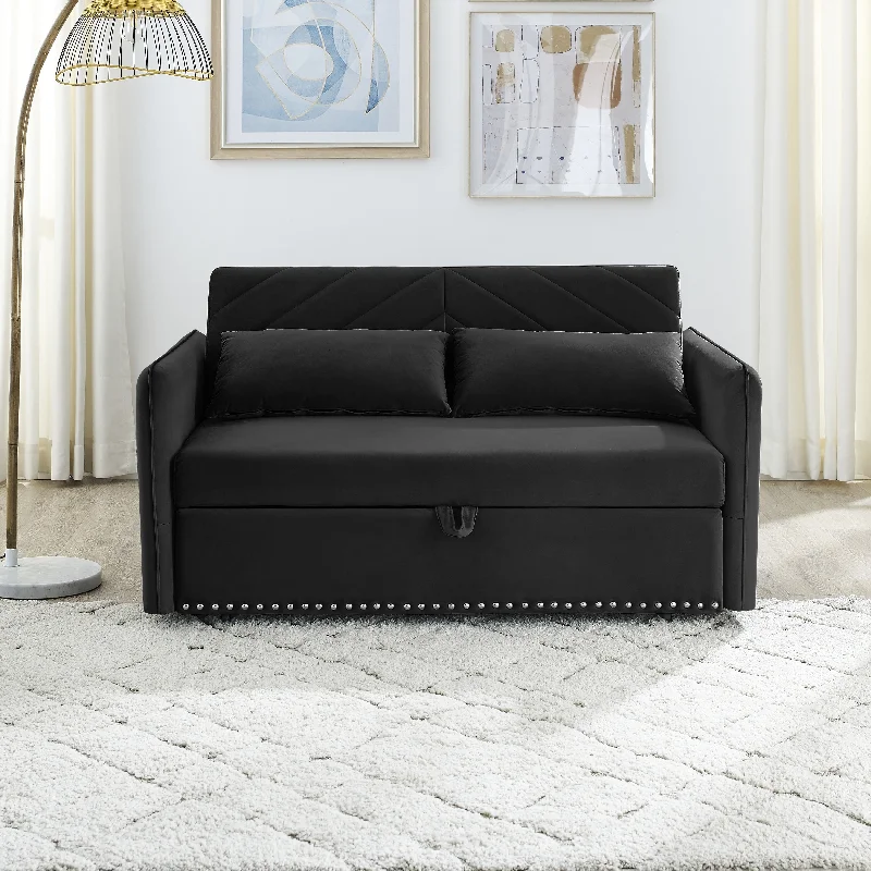 Multifunctional Velvet Sofa Bed with Adjustable Backrest, USB Port, Pull-Out Bed, and Storage Pockets