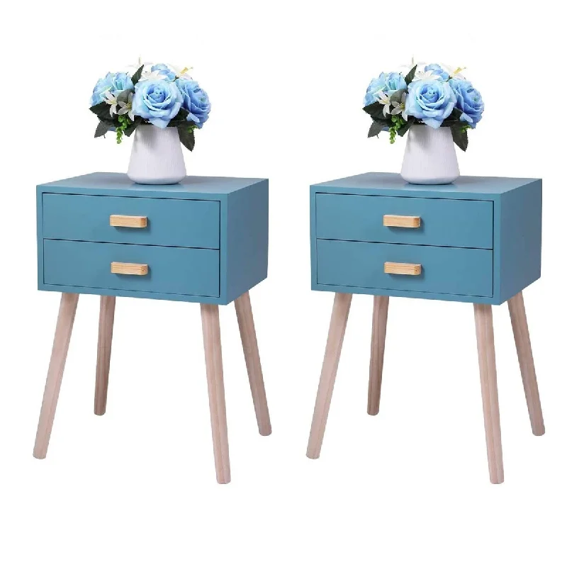 Nightstand Set of 2 with 2 Drawers for Bedroom Wood, Modern Night Stand for Living Room, Mid Century Home Furniture