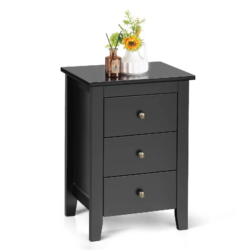 Nightstand, Side Table with 3 Drawers, Bedroom Side Storage Cabinet Wooden End Table Accent Table Solid Wood Legs