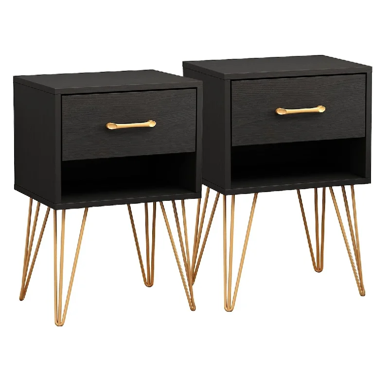 Nightstands Set of 2, Modern Bedside Table with 1 Drawer, 1 Shelf & Metal Legs, Minimalist and Versatile End Side Table