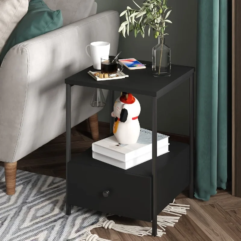 Nightstands with Wireless Charging Station,End Table with Wireless Charger,2 USB Ports & 2 Power Outlets,Bedside Table