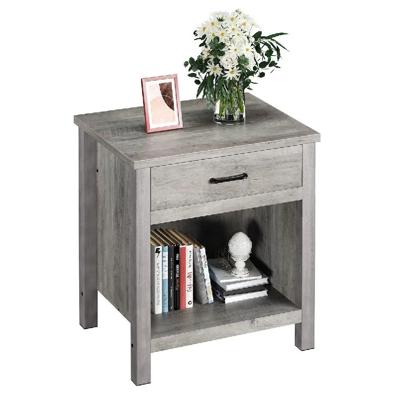 Square Nightstand, Modern End Table with Drawer, Bedside Table for Bedroom Living Room,End Table with Storage Drawer