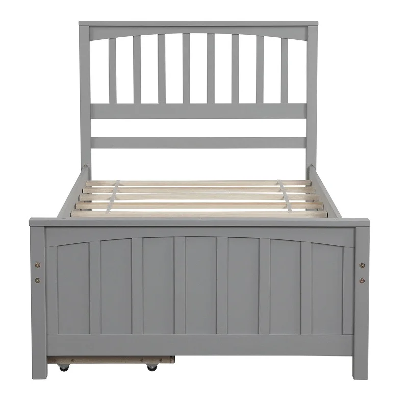 Twin size Platform Storage Bed w/ Drawers, No Box Spring Needed, Gray