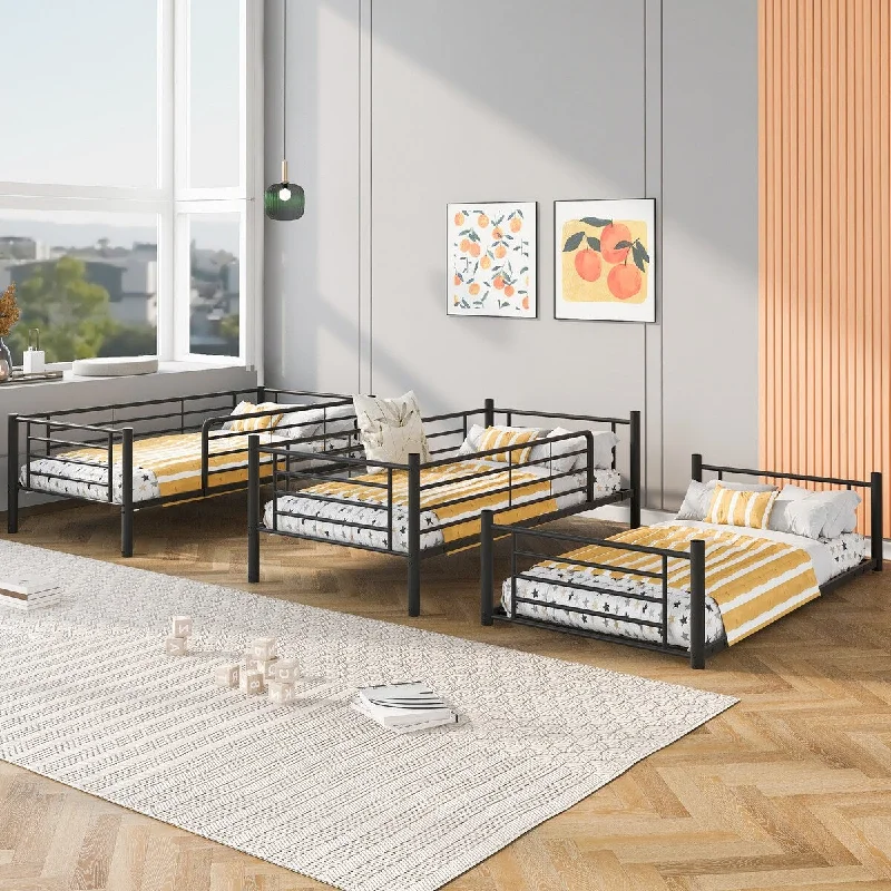 Twin-Twin-Twin Triple Bed, Divided into Three Separate Bed, Black