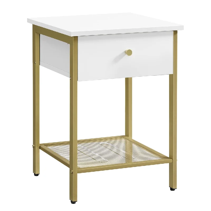 White Nightstand with Drawer, Bedside Table, End Table with Open Shelf, Modern Style for Bedroom