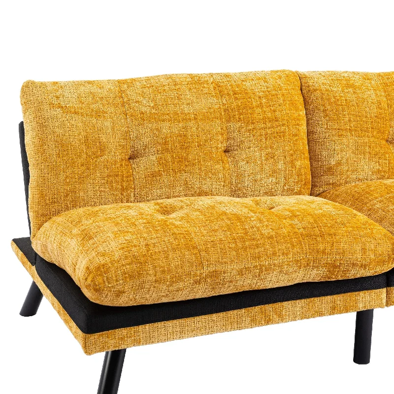 Yellow 75.6" Chenille Convertible Futon Sofa Bed with Metal Legs