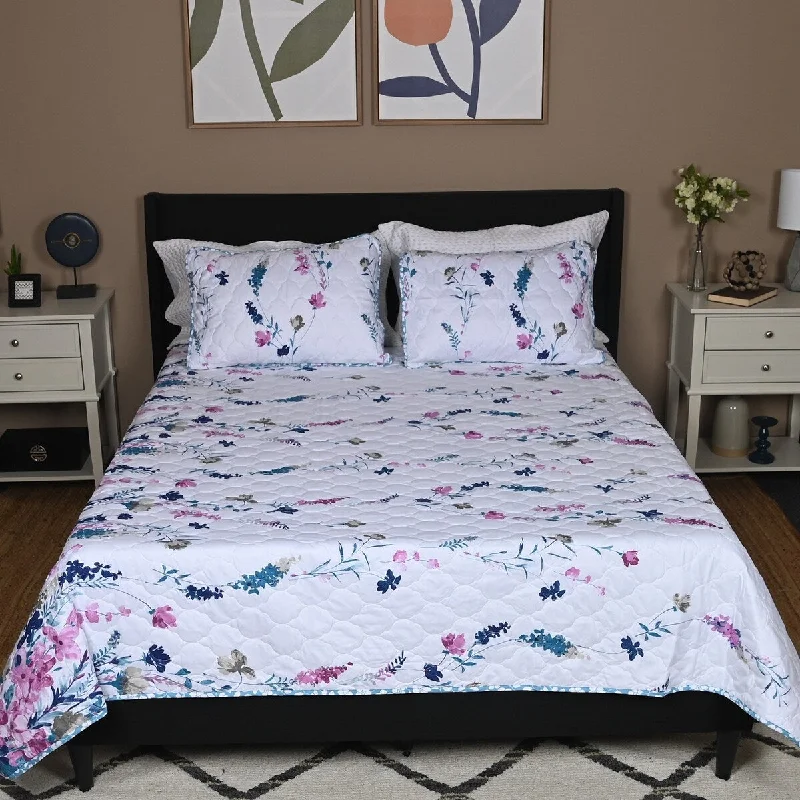 Shop LC Women 3pc Disperse Print Quilt Set Navy Blue Microfiber Wrinkle Resistant