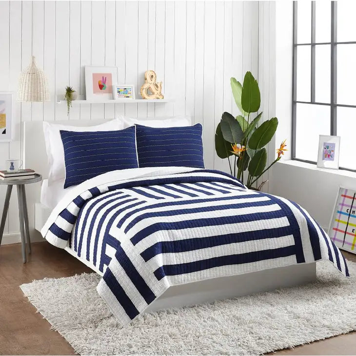 Block Stripe King Quilt Set