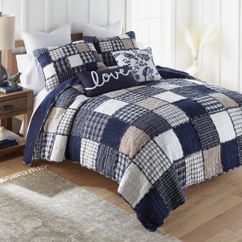 Checkerboard Indigo 3pc Reversible King Quilt Set