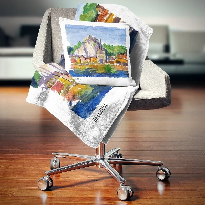 Designart 'Belgium Vector Illustration' Cityscape Painting Throw Blanket