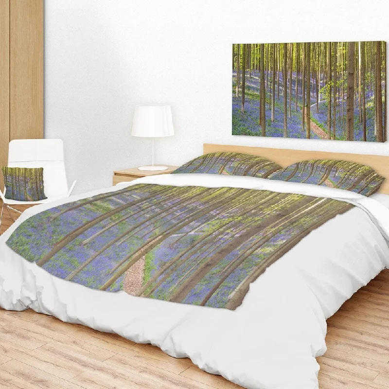 Designart 'Blooming Bluebell Forest Panorama' Landscape Fleece Throw Blanket