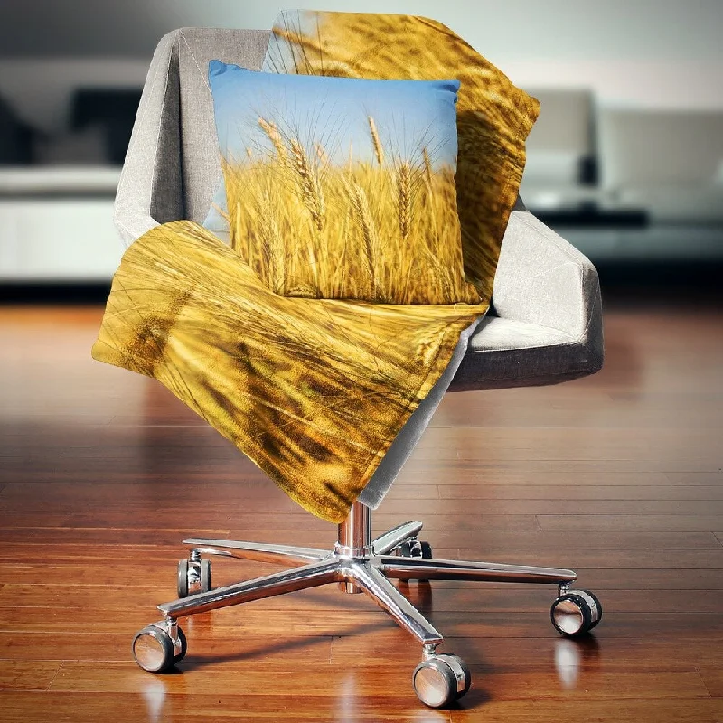 Designart 'Bright Golden Wheat Field' Landscape Fleece Throw Blanket