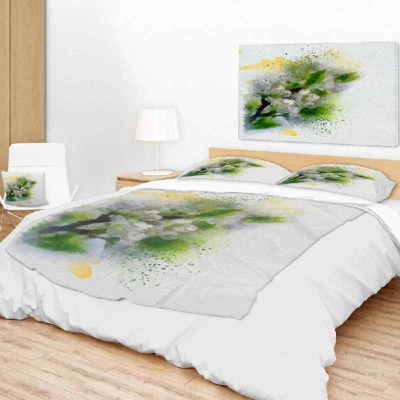 Designart 'Cherry Branch with Leaves and Flowers' Flower Throw Blanket