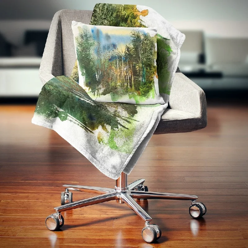 Designart 'Colorful Forest Watercolor' Landscape Painting Throw Blanket