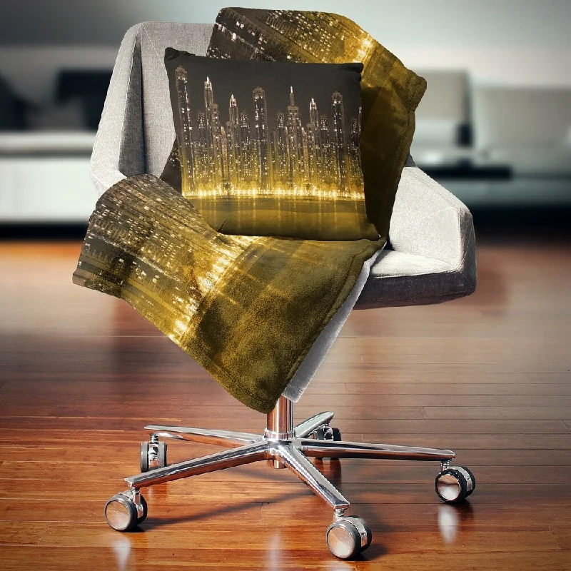 Designart 'Modern City with Illuminated Skyscrapers' Cityscape Throw Blanket