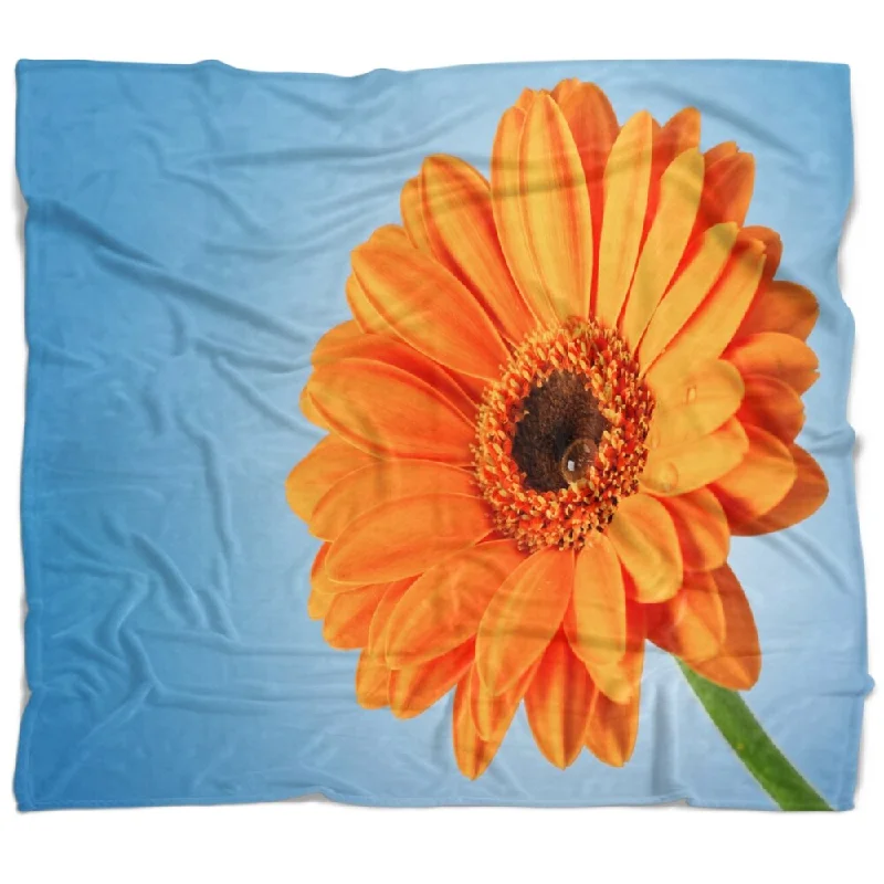 Designart 'Orange Daisy Gerbera Flower on Blue' Floral Throw Blanket