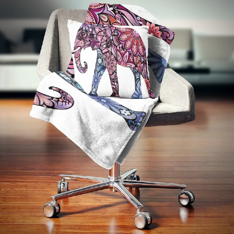 Designart 'Purple Cheerful Elephant' Animal Throw Blanket