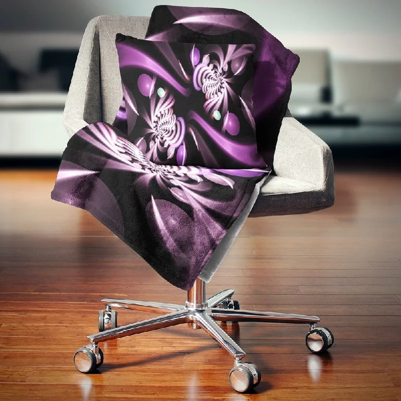 Designart 'Purple on Black 3D Surreal Art' Floral Throw Blanket