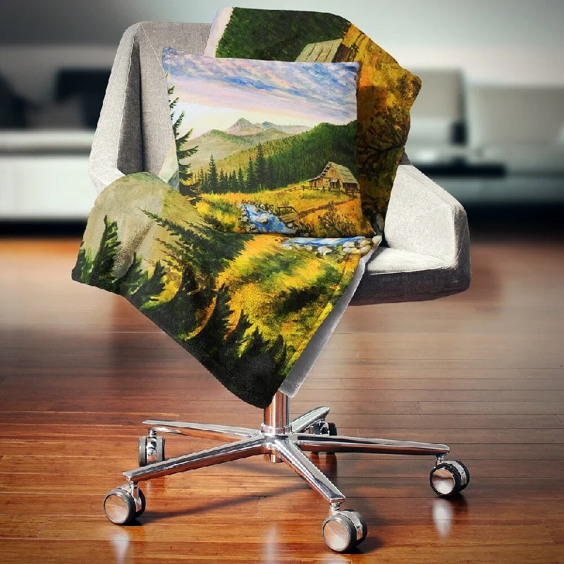 Designart 'Sunset in Mountains' Landscape Fleece Throw Blanket