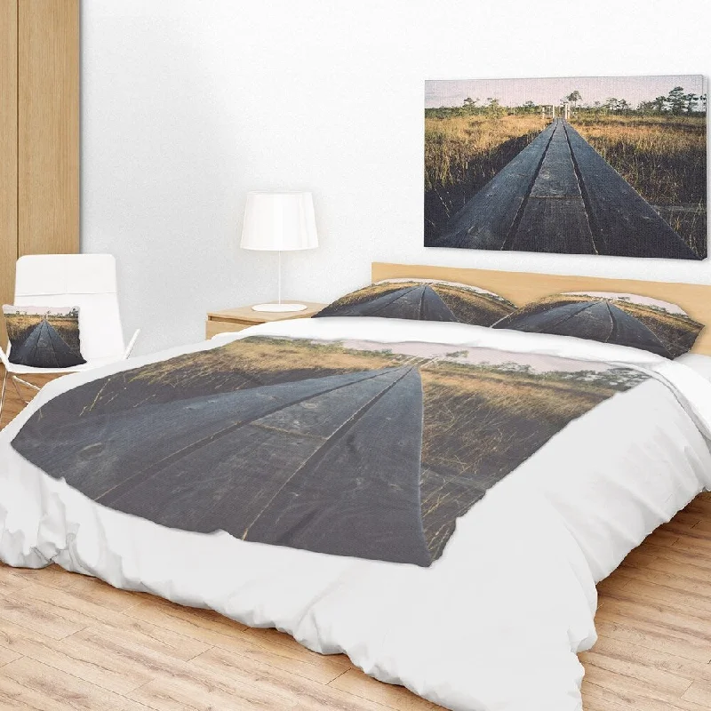 Designart 'Wood Footpath on the Bog in Fall' Landscape Fleece Throw Blanket