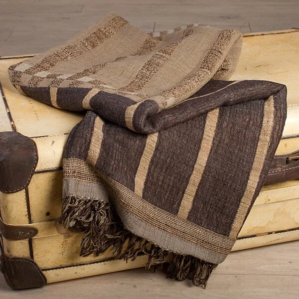 Handmade Sand Stripe Silk and Wool Throw (India)