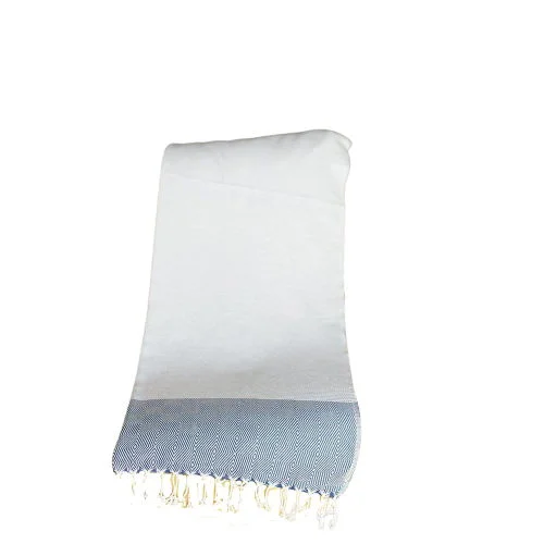 Squares And Stripes Turkish Towel Or Throw Blanket - Blue / White